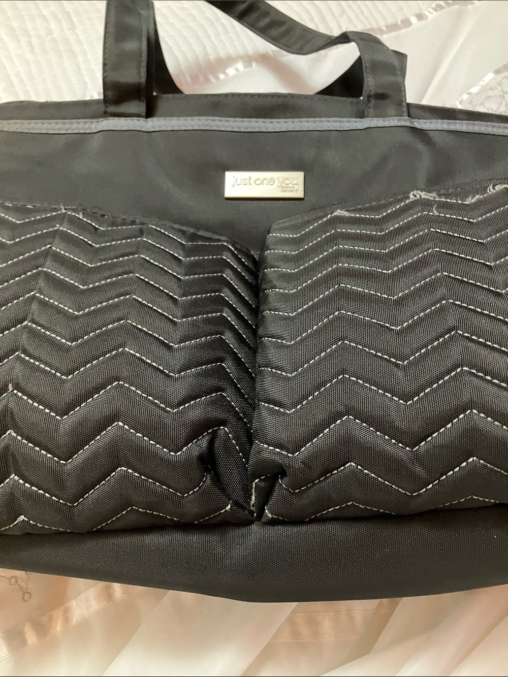 Carter's Black Quilted Chevron Baby Diaper Bag